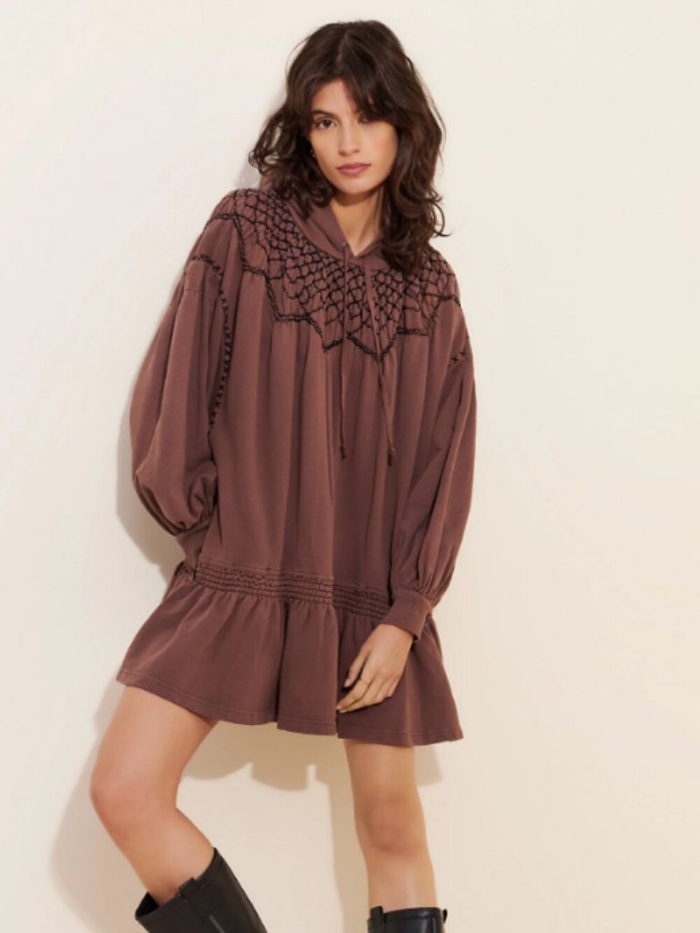 117. NWOT Free People Marty Smocked Hooded Dress, size L